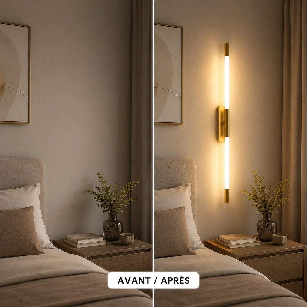 Applique murale chambre barre LED élancée avant après