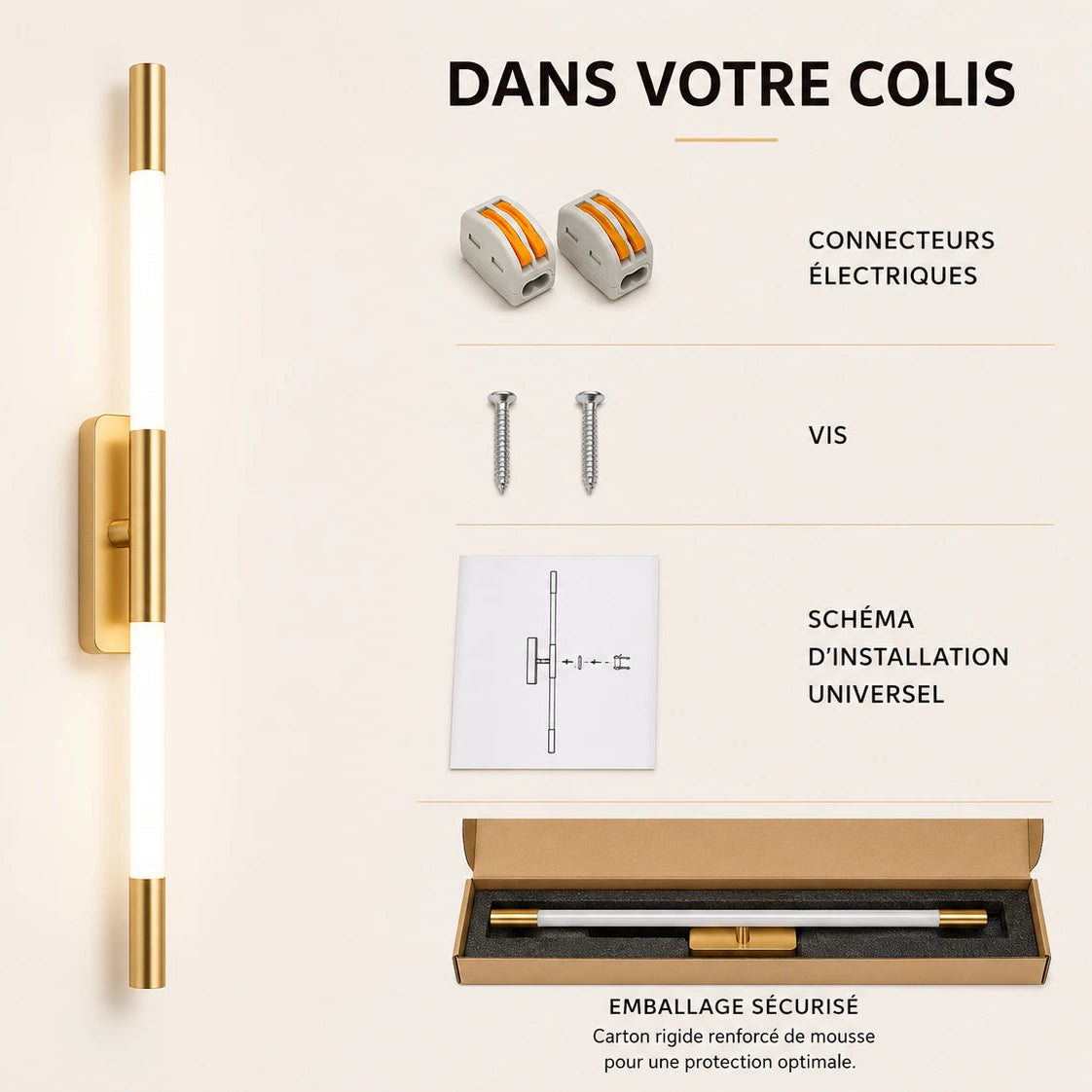 Applique murale chambre barre LED élancée kit colis
