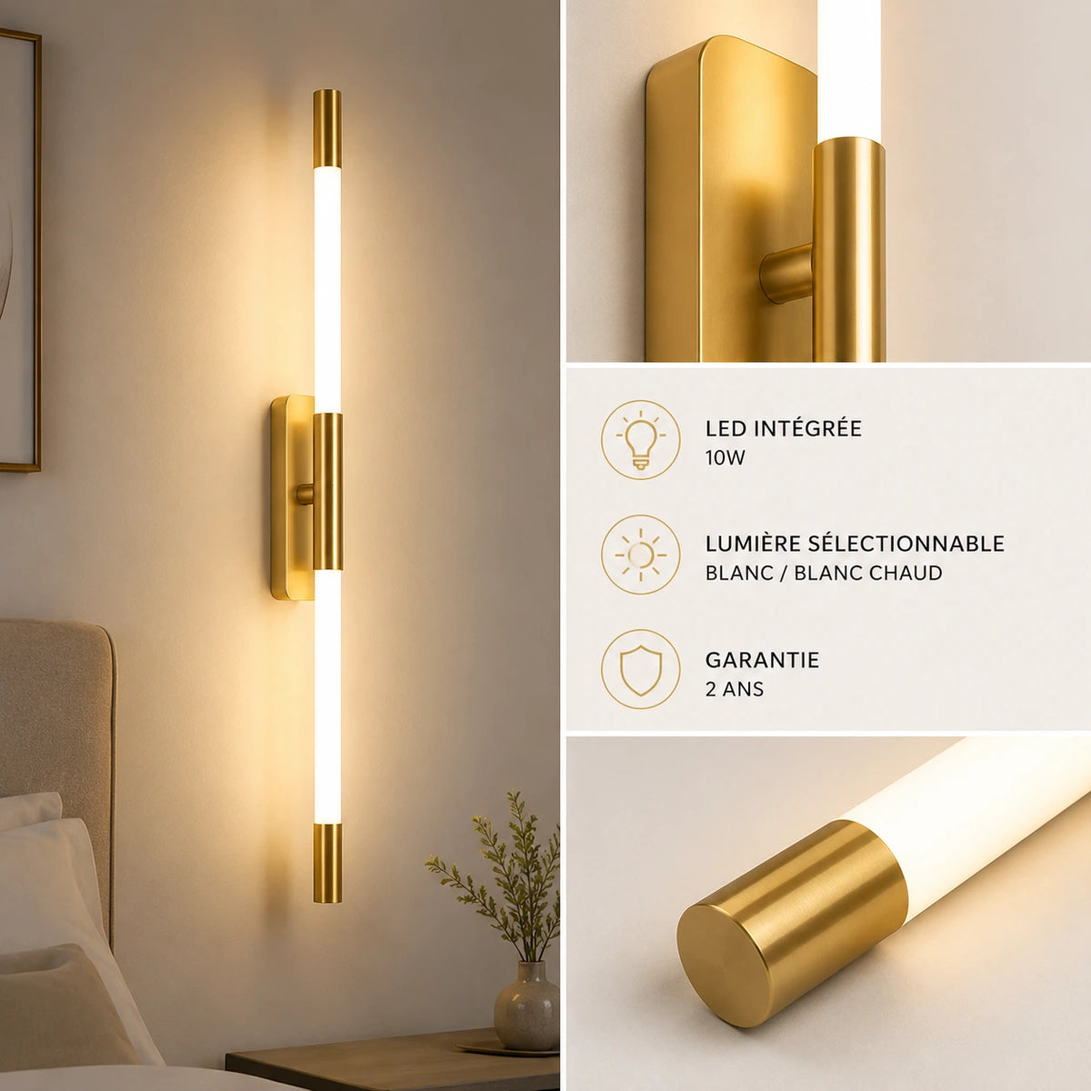 Applique murale chambre barre LED élancée détails