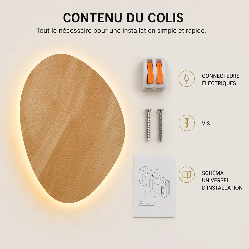 Contenu du colis applique murale bois galet