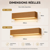 Dimensions applique murale bois lattée 350 ou 450mm