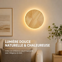 Applique murale bois ronde halo lumineux en situation