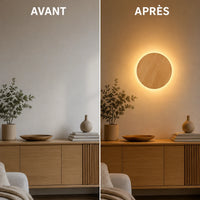Pièce avant et après applique murale bois ronde