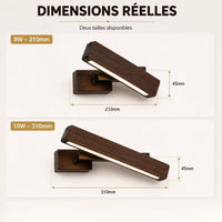 Dimensions applique murale bois rotative 210 ou 310mm