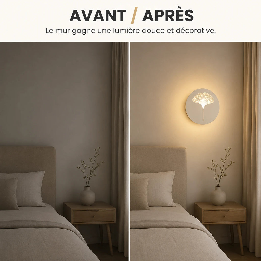 Applique murale chambre avant après, feuille LED lumière douce et décorative au-dessus du chevet