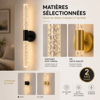 Applique murale chambre effet cristal noir ou doré, garantie 2 ans