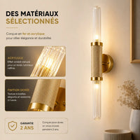 Applique murale chambre dorée effet cristal, garantie 2 ans