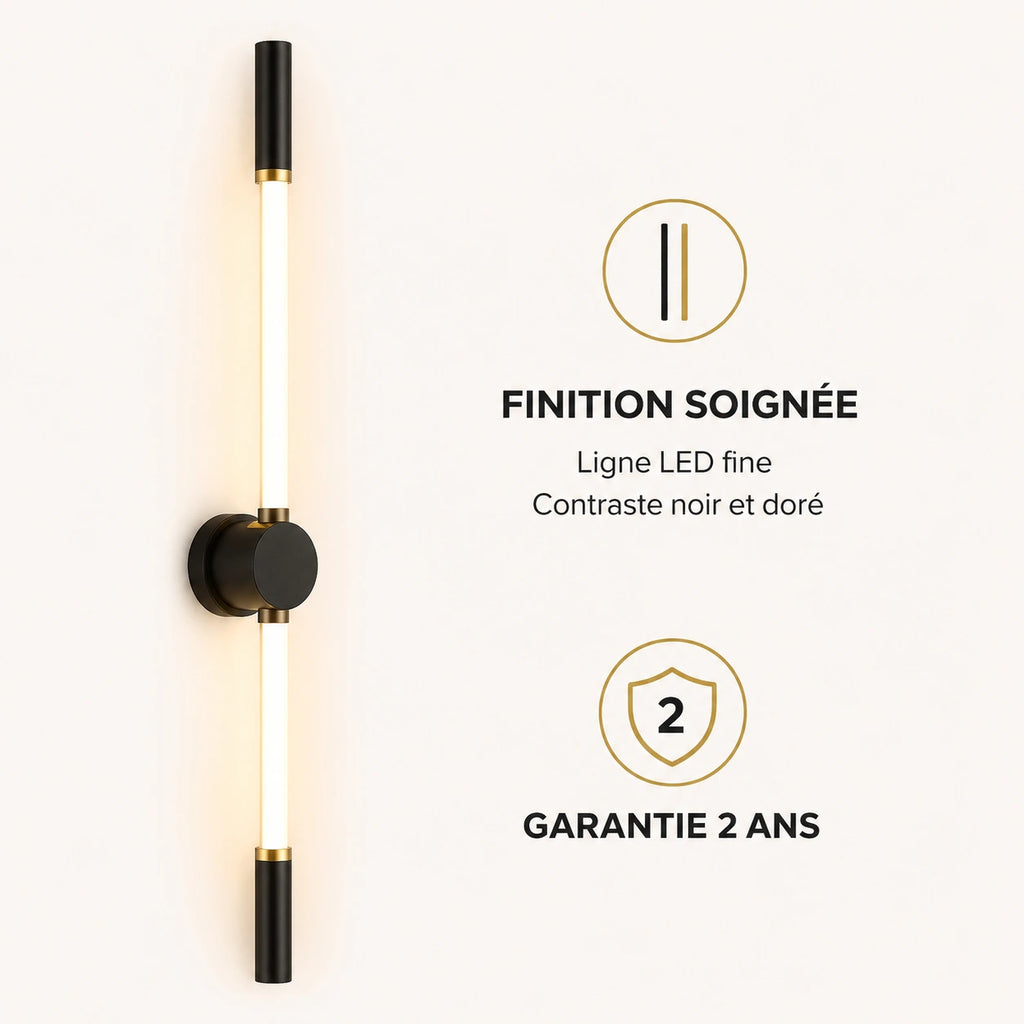 Applique murale chambre LED noir et doré avec garantie 2 ans