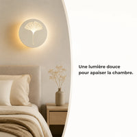 Applique murale chambre LED feuille de ginkgo blanche, lumière douce et apaisante au-dessus du lit