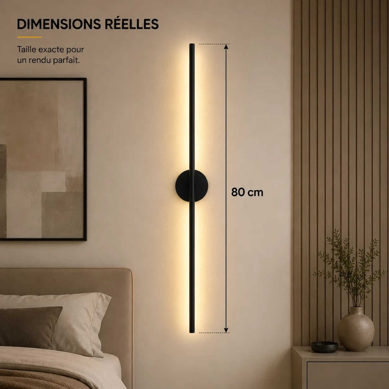 Dimensions applique murale chambre : 80 centimètres de longueur