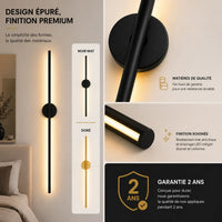 Applique murale chambre trait de lumière noir ou doré, garantie 2 ans