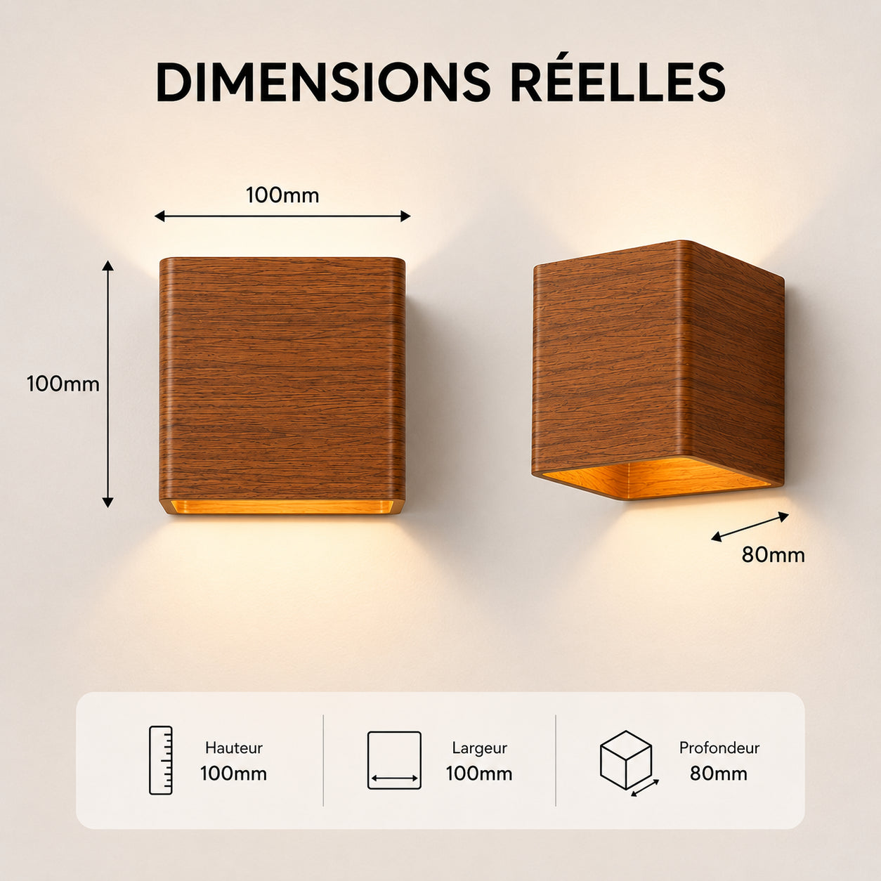 Dimensions applique murale chevet 100x100x80mm