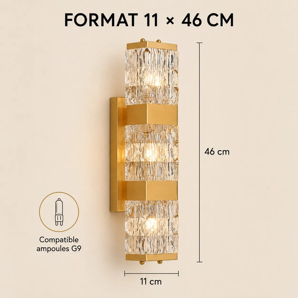Dimensions 11 × 46 cm de l'applique murale dorée compatible G9
