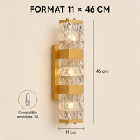Dimensions 11 × 46 cm de l'applique murale dorée compatible G9
