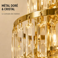 Détail des finitions en métal doré et cristal de l'applique murale

