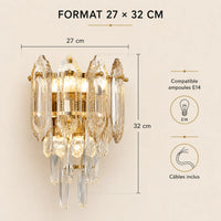 Dimensions 27 × 32 cm de l'applique murale dorée compatible E14
