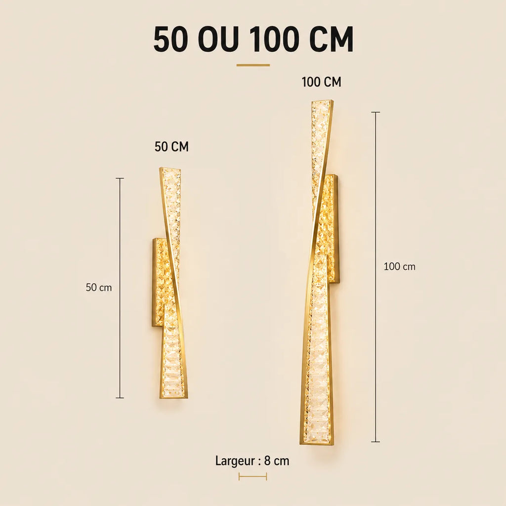 Applique murale dorée LED disponible en 50 cm et 100 cm
