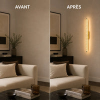 Avant et après installation de l'applique murale dorée LED ultra-fine
