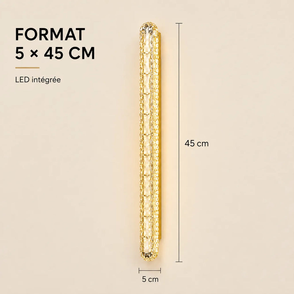 Dimensions 5 × 45 cm de l'applique murale dorée LED ultra-fine
