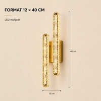 Dimensions 12 × 40 cm de l'applique murale dorée LED double
