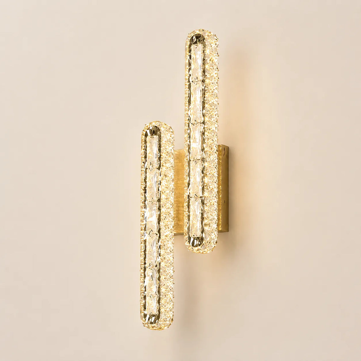 Applique murale dorée LED double en métal et cristal