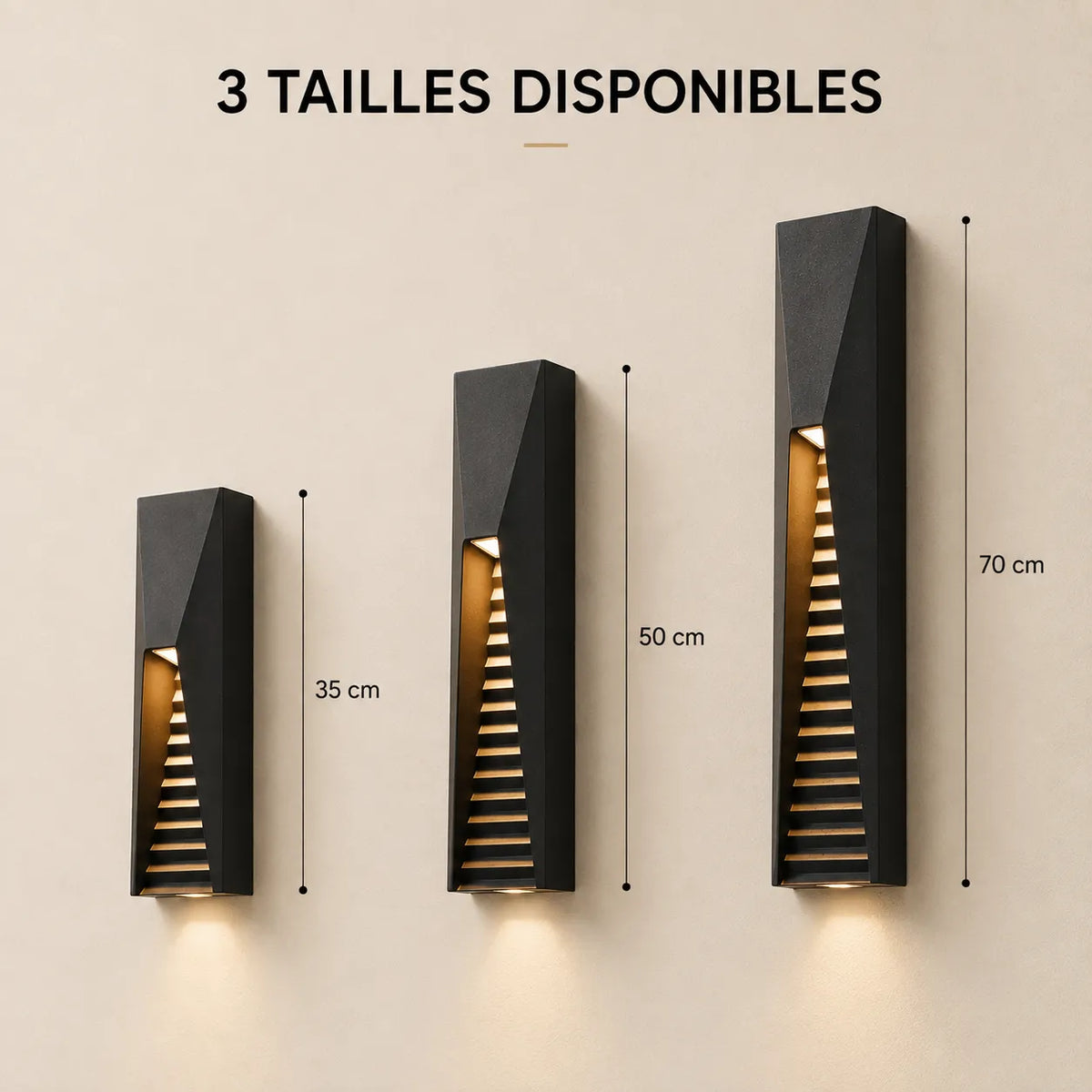 Applique murale extérieure LED en aluminium à façade ajourée disponible en 35, 50 et 70 cm