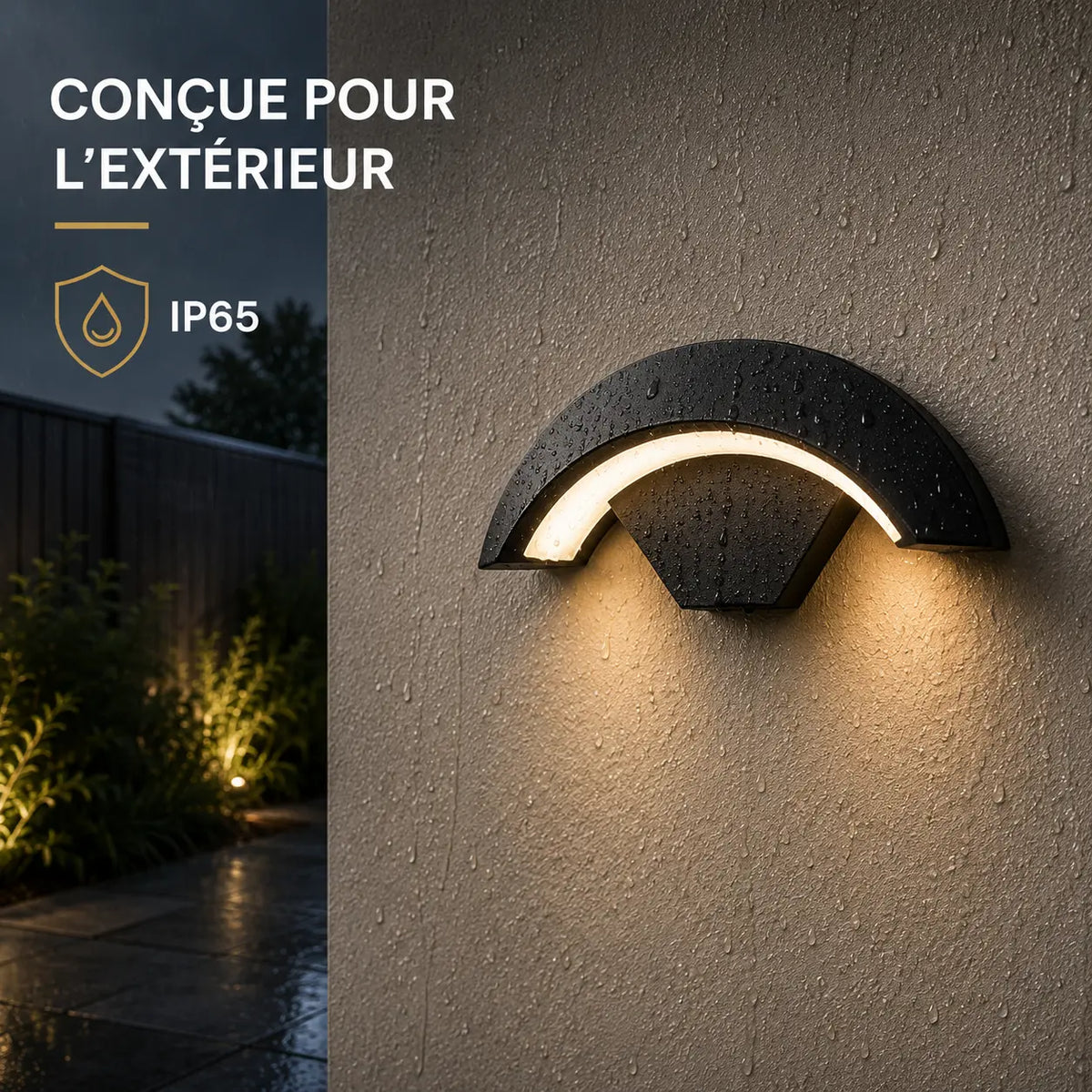 Applique murale extérieure LED noire IP65 installée en extérieur
