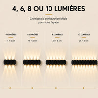 Applique murale extérieure LED noire disponible avec 4, 6, 8 ou 10 lumières