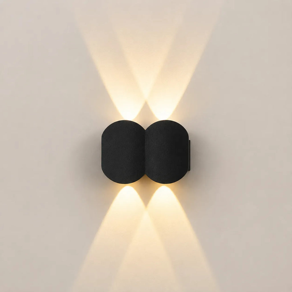Applique murale extérieure LED noire en aluminium à faisceaux multiples