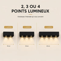 Applique murale extérieure LED noire disponible avec 2, 3 ou 4 points lumineux