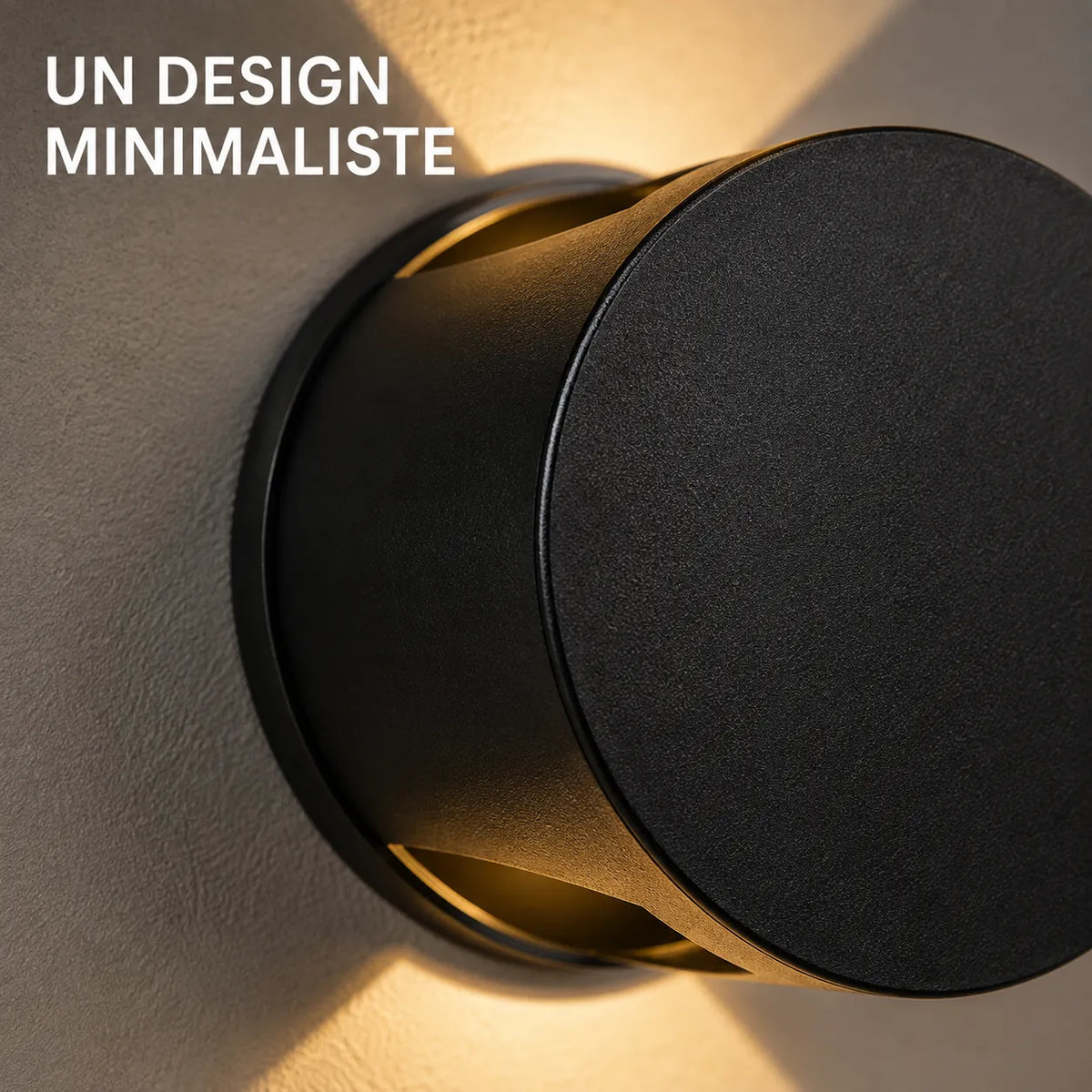Détail de la finition en aluminium et du design rond de l'applique murale extérieure LED