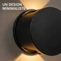 Détail de la finition en aluminium et du design rond de l'applique murale extérieure LED
