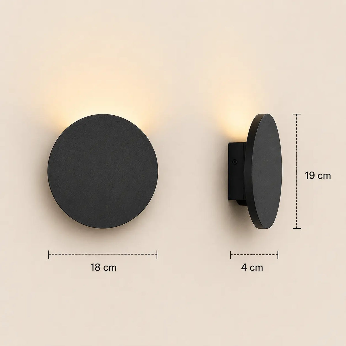 Applique murale extérieure ronde noire de 19 × 18 cm

