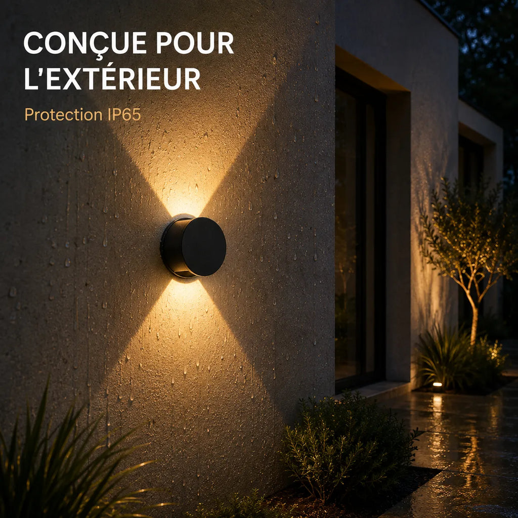 Applique murale extérieure LED ronde en aluminium conçue pour une installation extérieure avec protection IP65