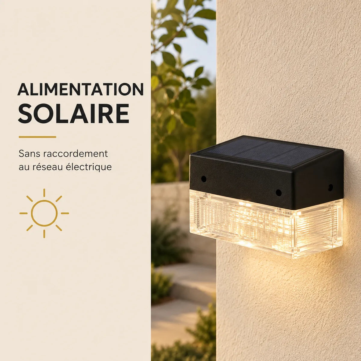 Applique murale extérieure noire compacte alimentée par énergie solaire