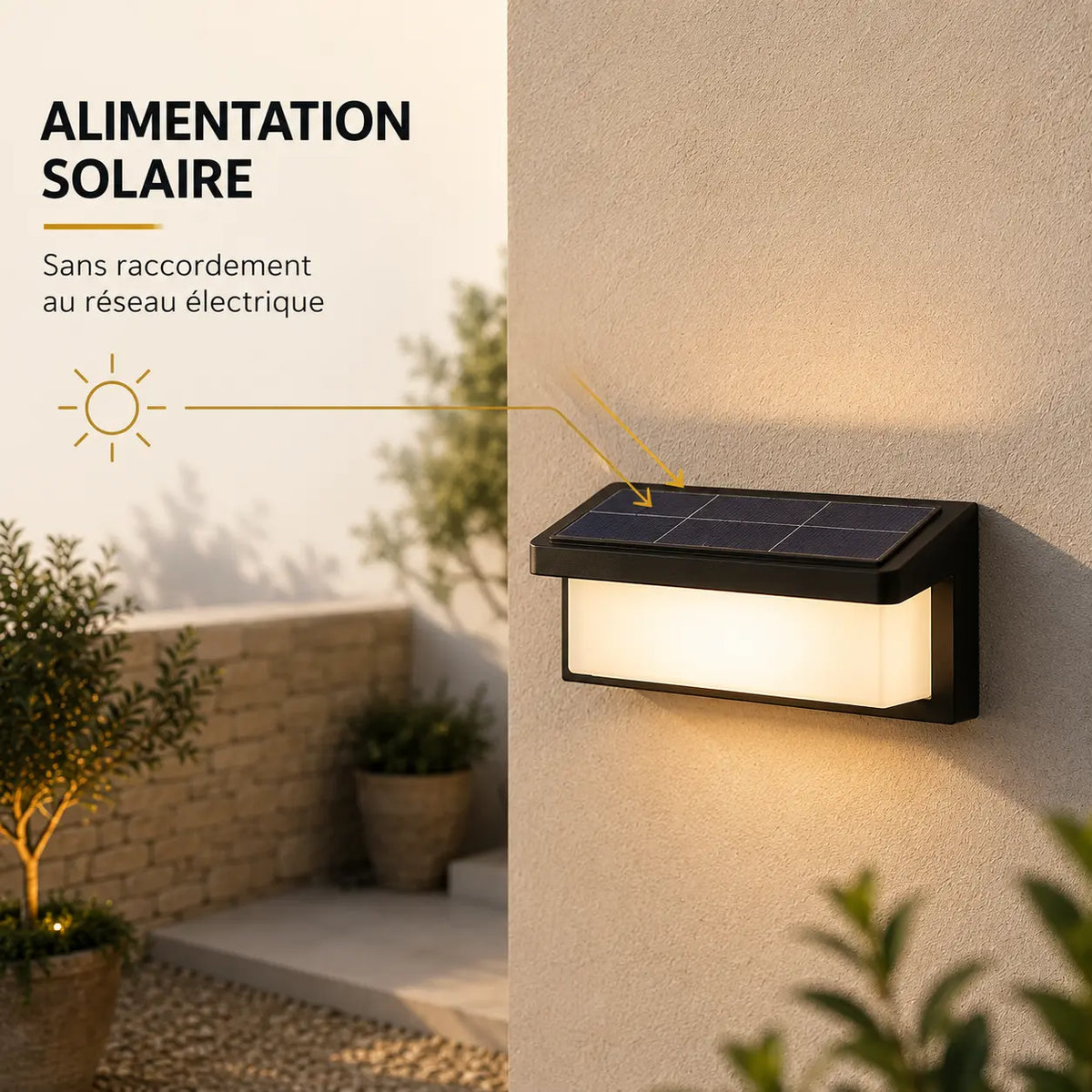 Applique murale extérieure noire alimentée par énergie solaire