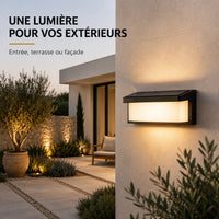 Applique murale extérieure solaire noire rectangulaire en ABS et PC