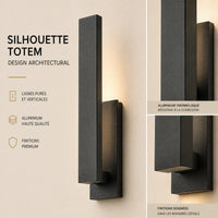 Détail de la silhouette totem et de la finition noire de l'applique murale extérieure LED