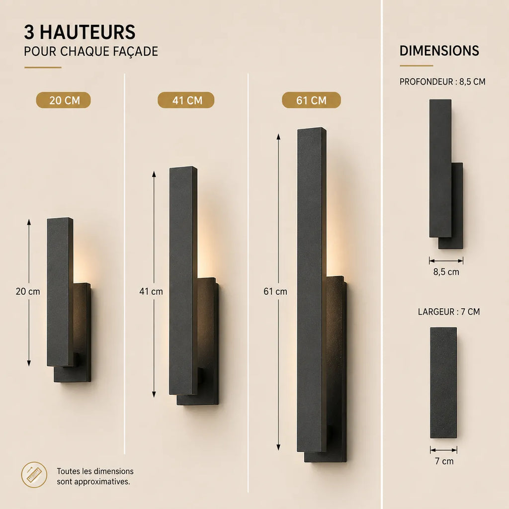 Applique murale extérieure LED totem noire de 42,5 × 11 cm