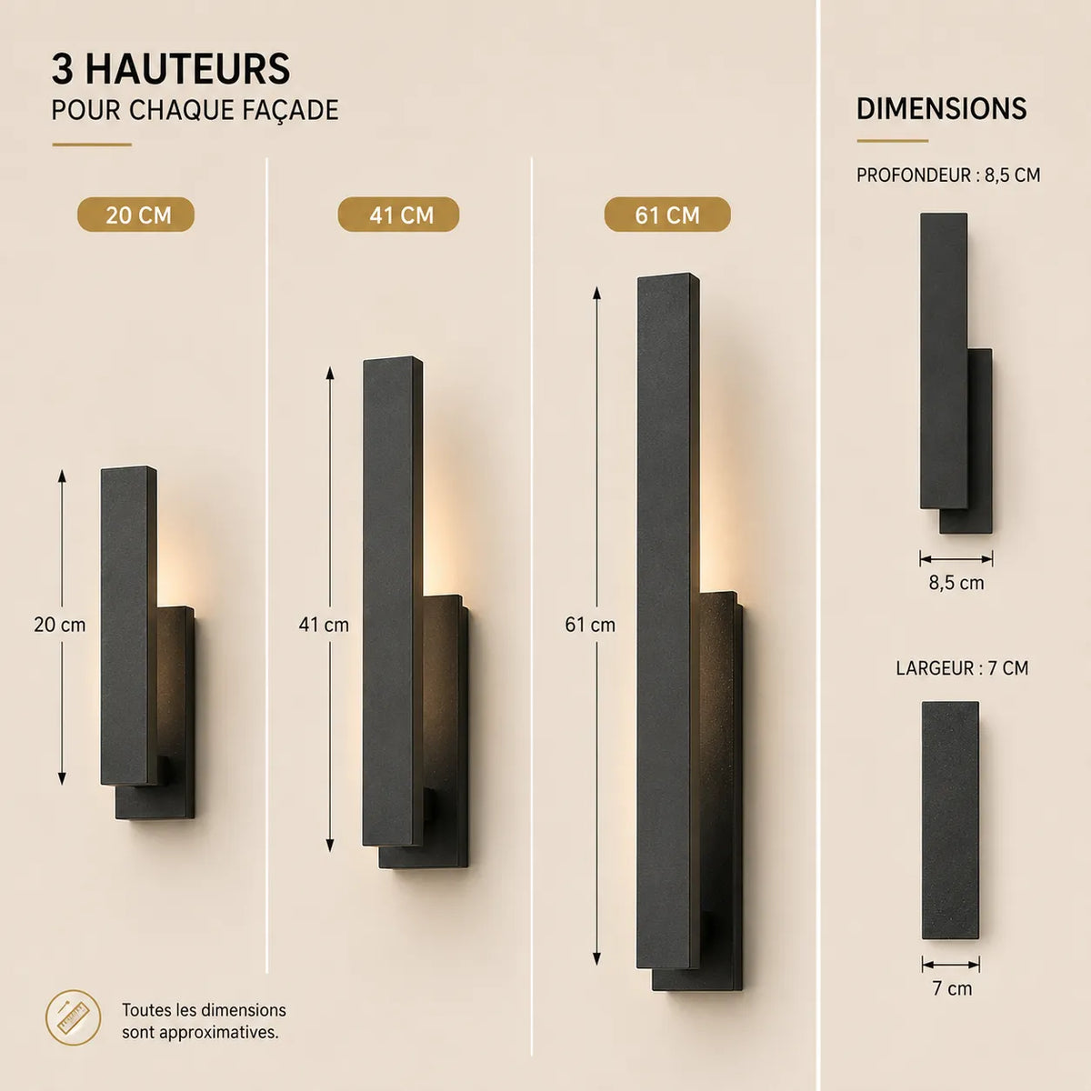 Applique murale extérieure LED totem noire de 42,5 × 11 cm