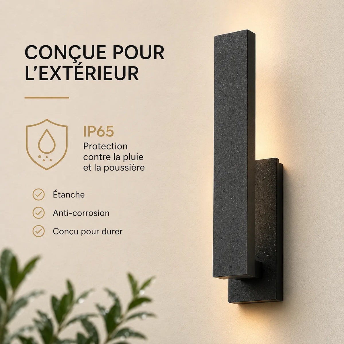 Applique murale extérieure LED totem en aluminium conçue pour une installation extérieure avec protection IP65