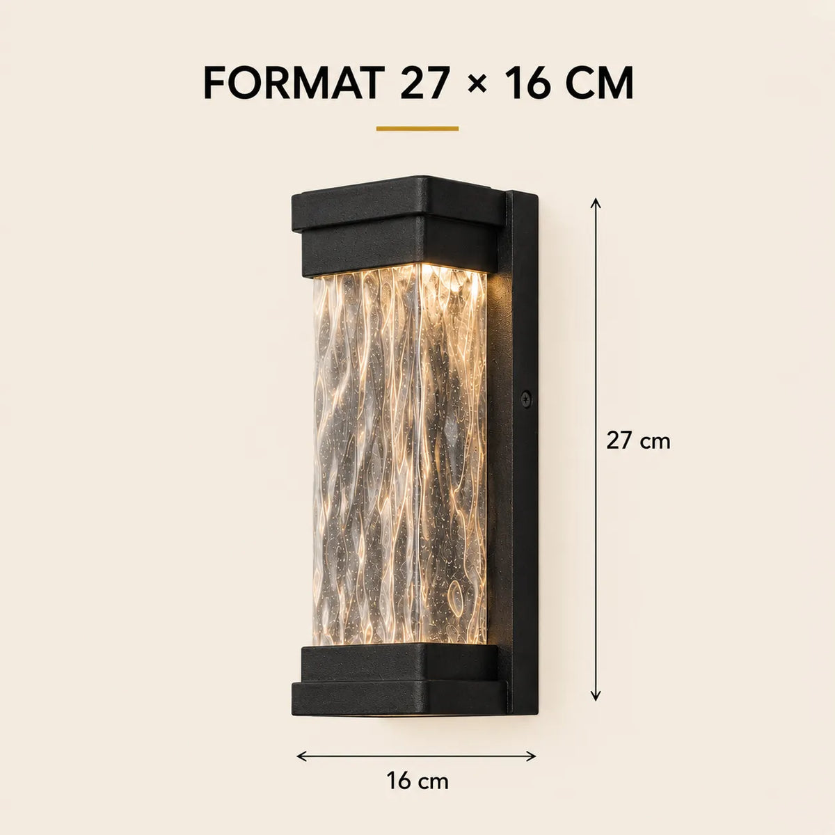 Applique murale extérieure LED en aluminium et verre ondulé de 27 × 16 cm