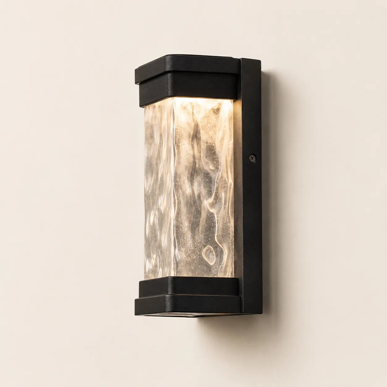 Applique murale extérieure LED noire en aluminium avec verre ondulé