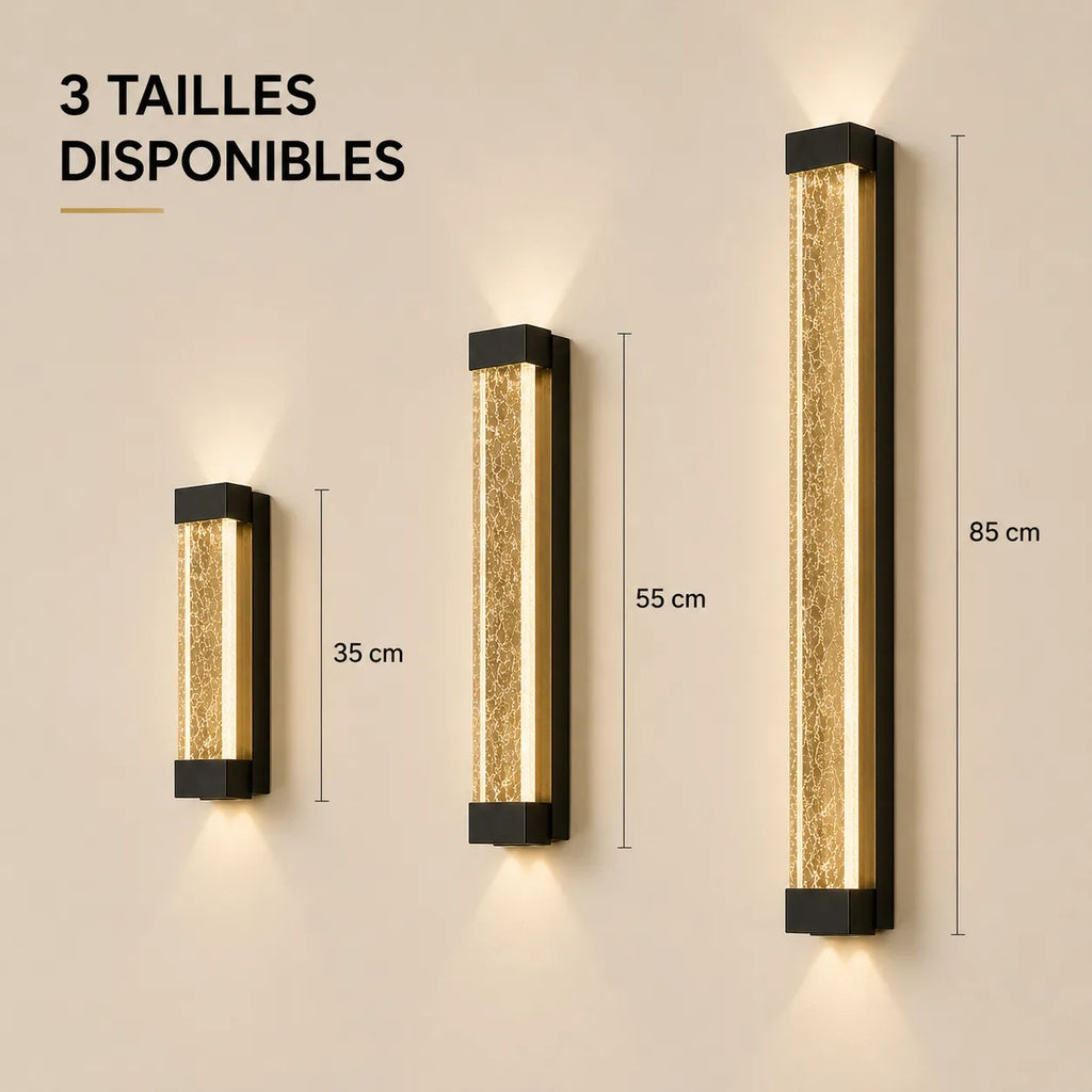 Applique murale extérieure LED en aluminium et verre disponible en 35, 55 et 85 cm