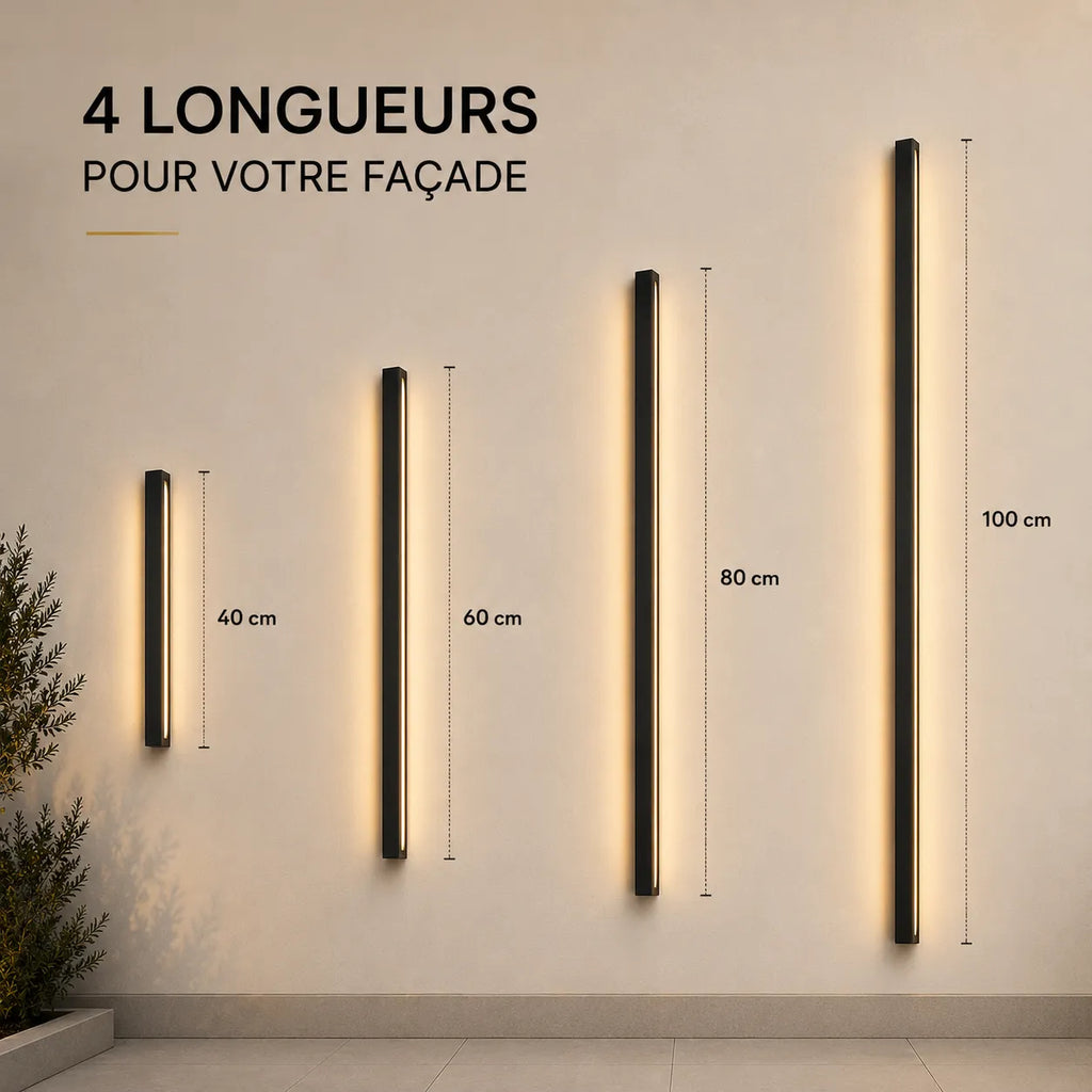 Applique murale extérieure LED verticale noire disponible en 40, 60, 80 et 100 cm