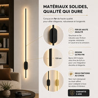 Applique murale salon barre LED noir ou doré, garantie 2 ans