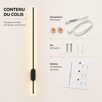 Contenu du colis applique murale salon : connecteurs, vis et schéma