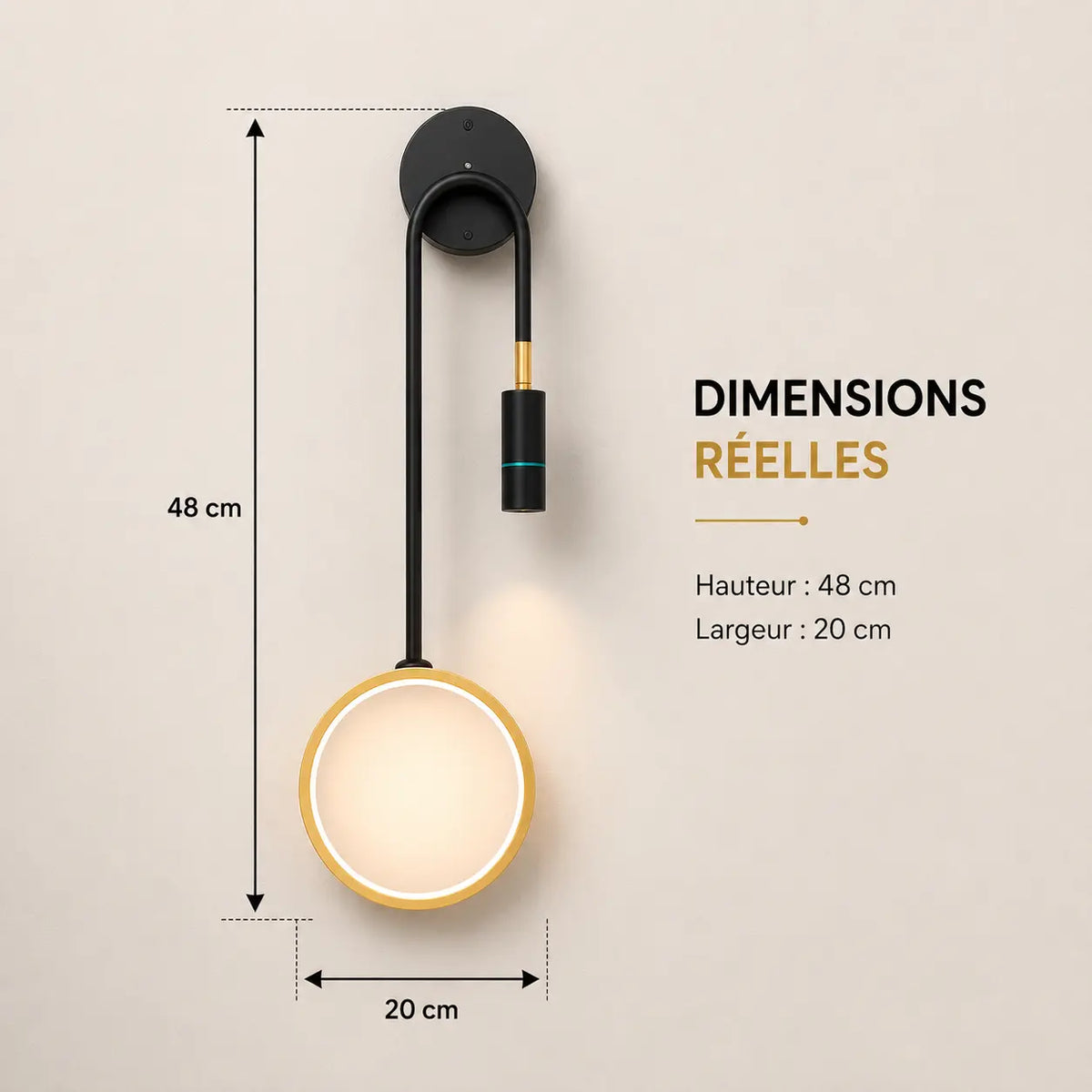 Dimensions applique murale salon noire 48 par 20 cm