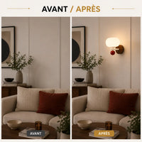 Salon avant et après applique murale noyer et crème