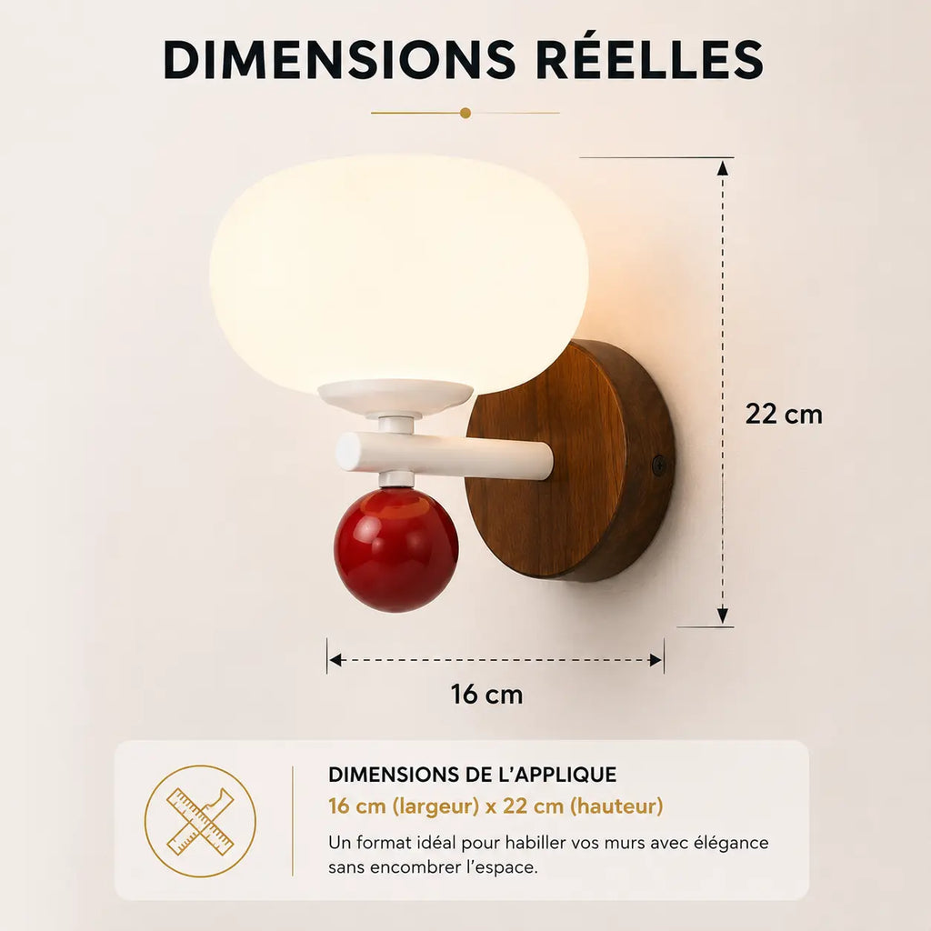 Dimensions applique murale noyer et crème 16 par 22 cm